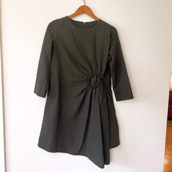 COS Army Green Asymmetrical Hem Gathered Circle A-Line Dress, Size 6 - Picture 4 of 7